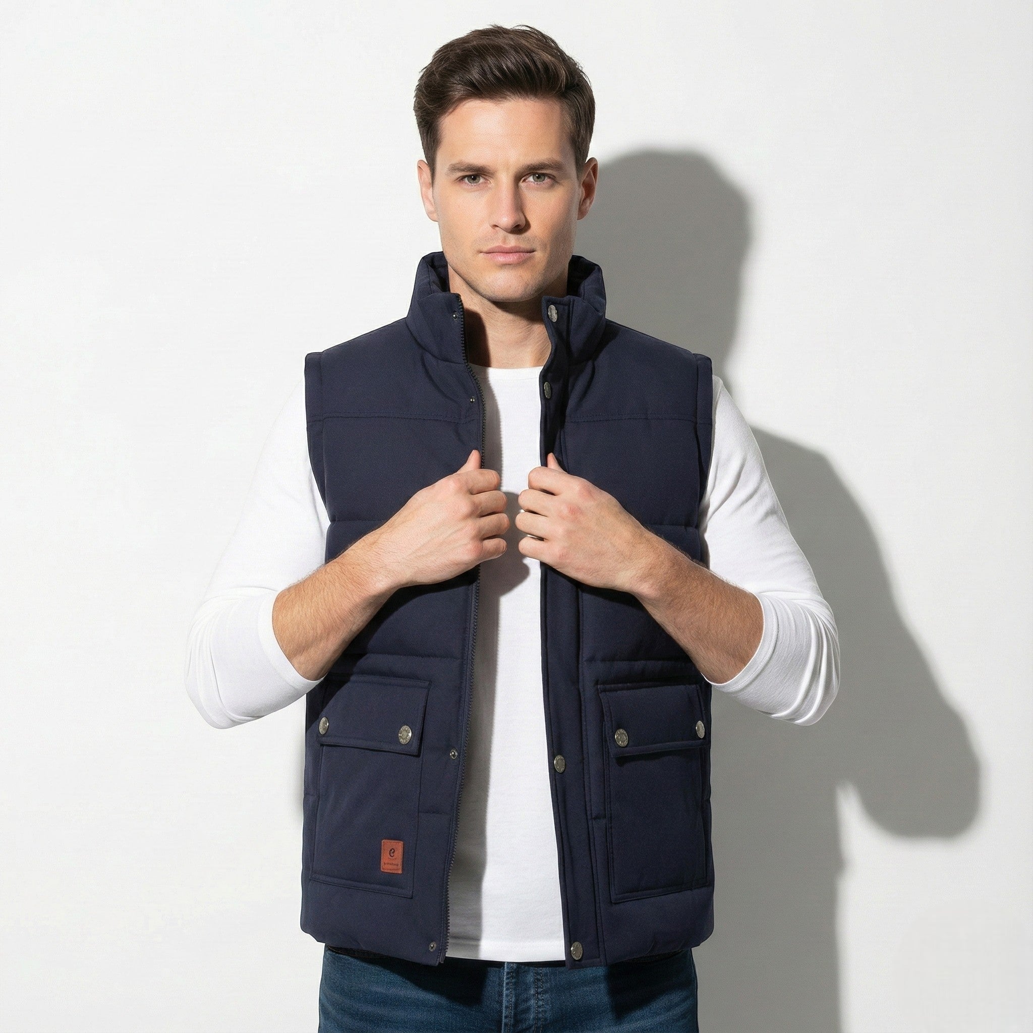 Robert - Men's Regular - Fit Padded Sleeveless Vest - Jackets & Coats - Navy Blue - Jones & Smith