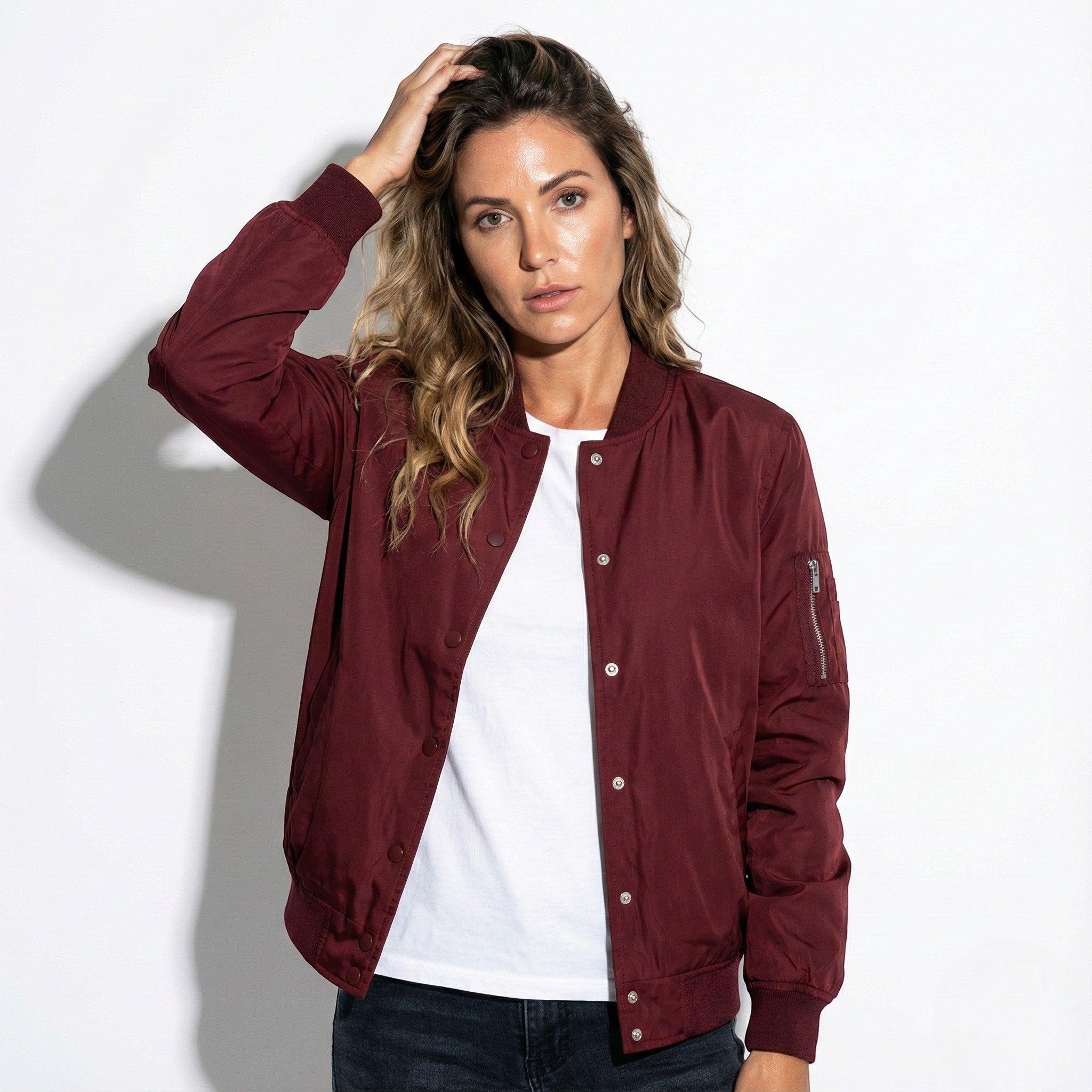 Rosie - Women's Classic Bomber Jacket with Ribbed Cuffs - Jackets & Blazers - Red - Jones & Smith