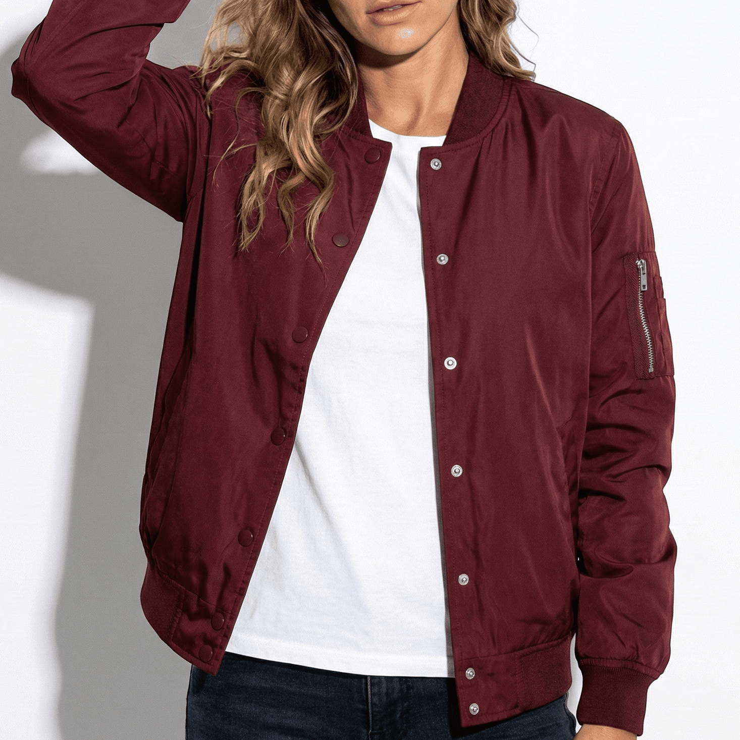 Rosie - Women's Classic Bomber Jacket with Ribbed Cuffs - Jackets & Blazers - Red - Jones & Smith