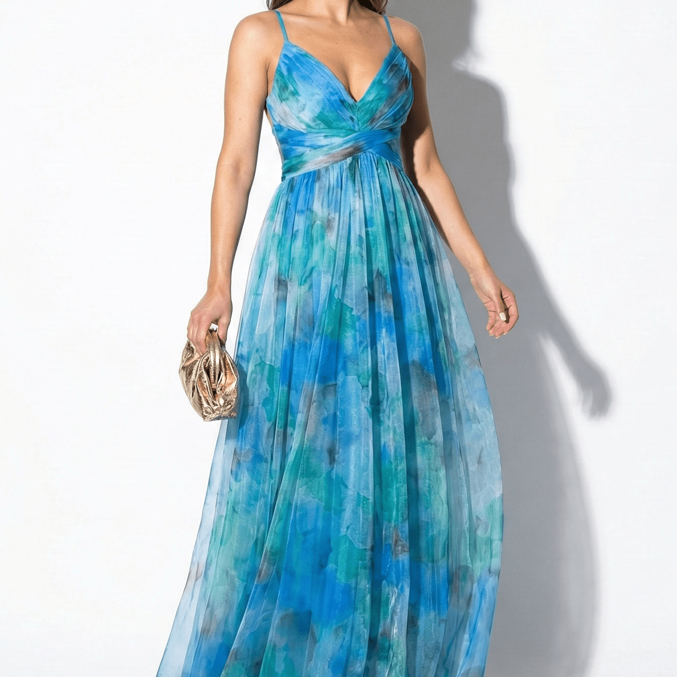 Ruby - Women's V - Neck Spaghetti Strap Floral Maxi Dress - Dress - Blue - Jones & Smith