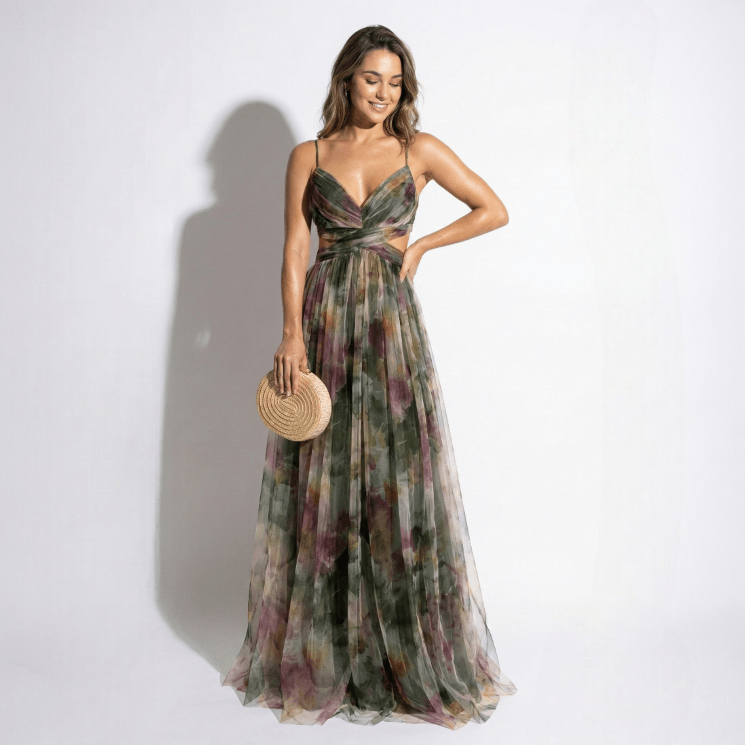Ruby - Women's V - Neck Spaghetti Strap Floral Maxi Dress - Dress - Green - Jones & Smith