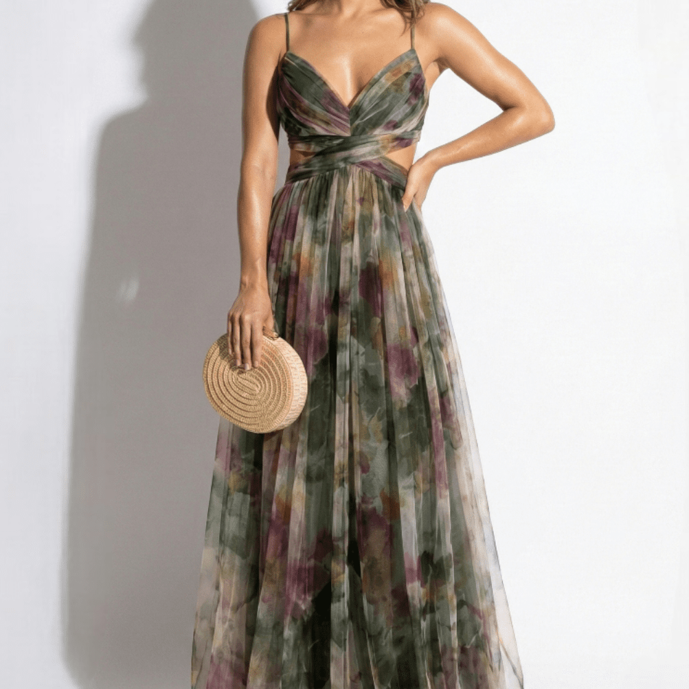 Ruby - Women's V - Neck Spaghetti Strap Floral Maxi Dress - Dress - Green - Jones & Smith