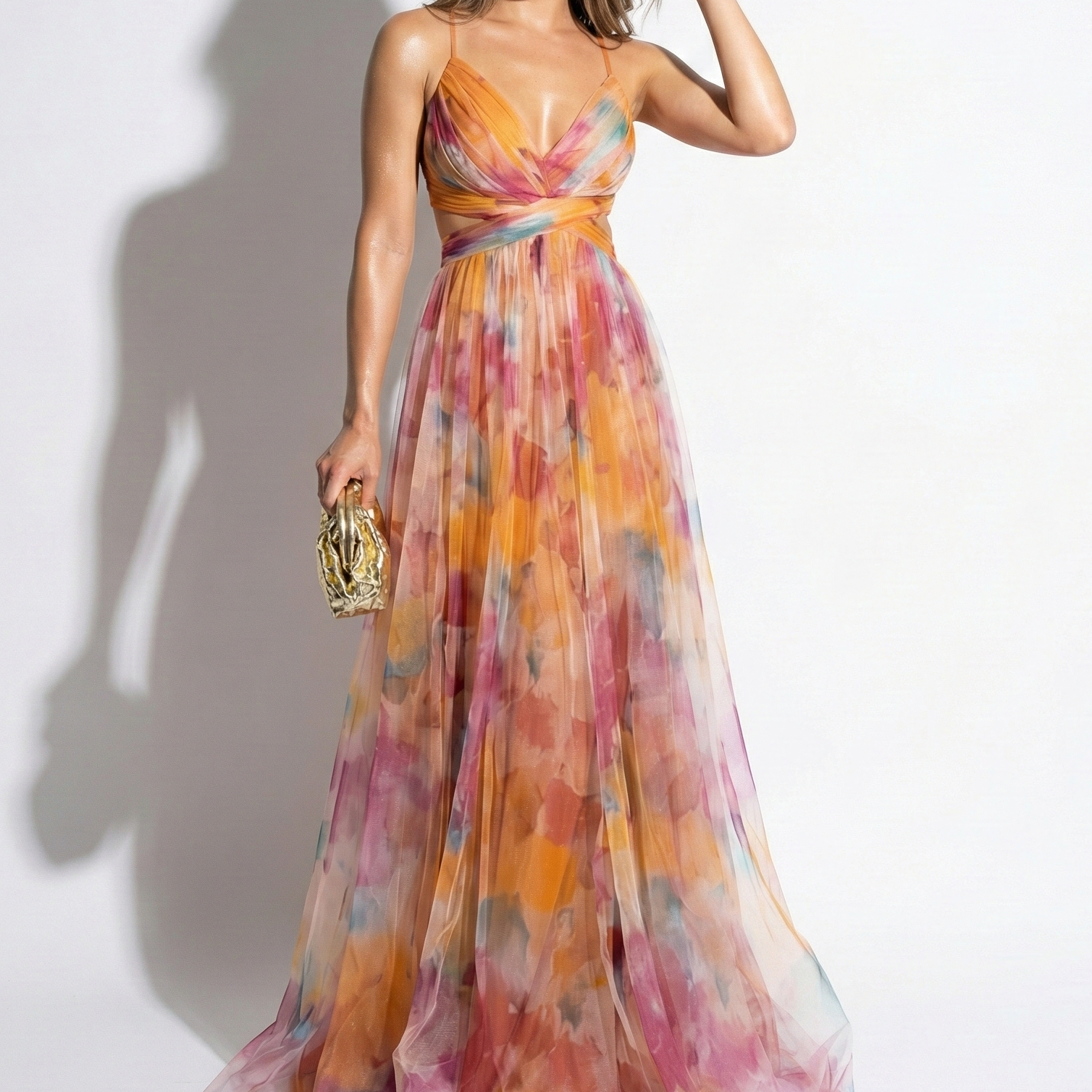 Ruby - Women's V-Neck Spaghetti Strap Floral Maxi Dress