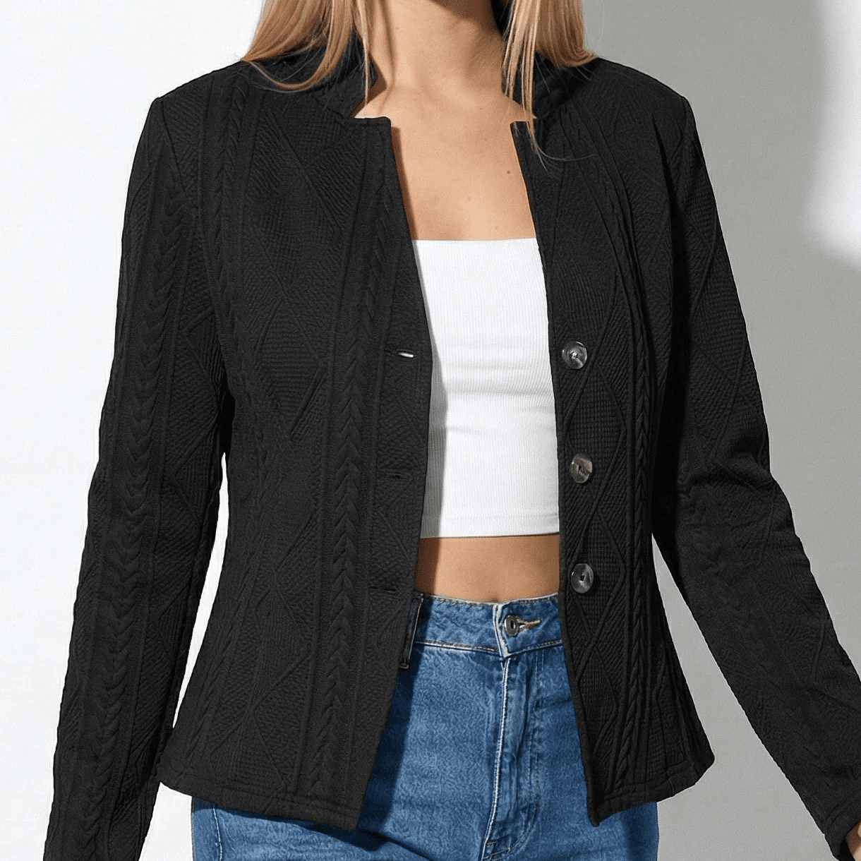 Sally - Women's Buttoned Tailored Blazer - Blazers - Black - Jones & Smith