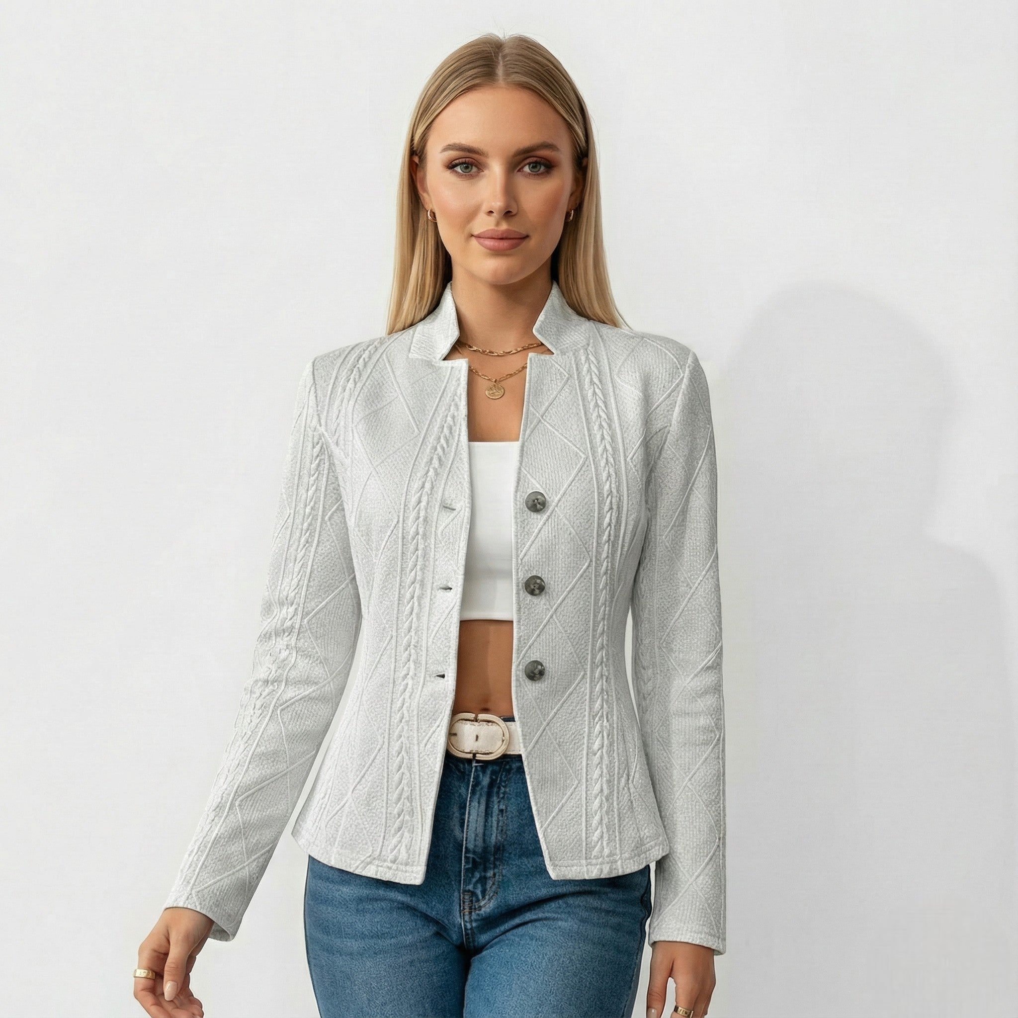 Sally - Women's Buttoned Tailored Blazer - Blazers - Grey - Jones & Smith