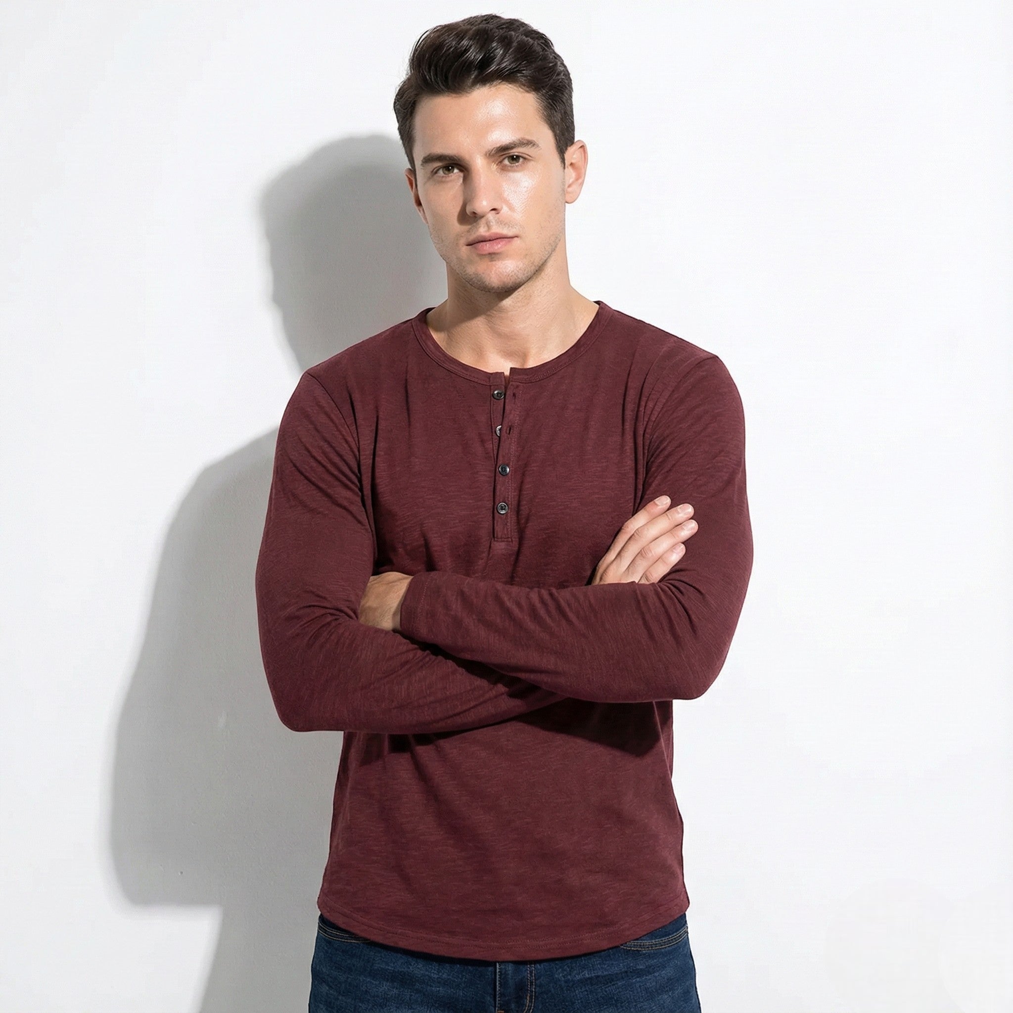 Samuel - Men’s Long Sleeve Button - Front Shirt - Shirt - Wine Red - Jones & Smith