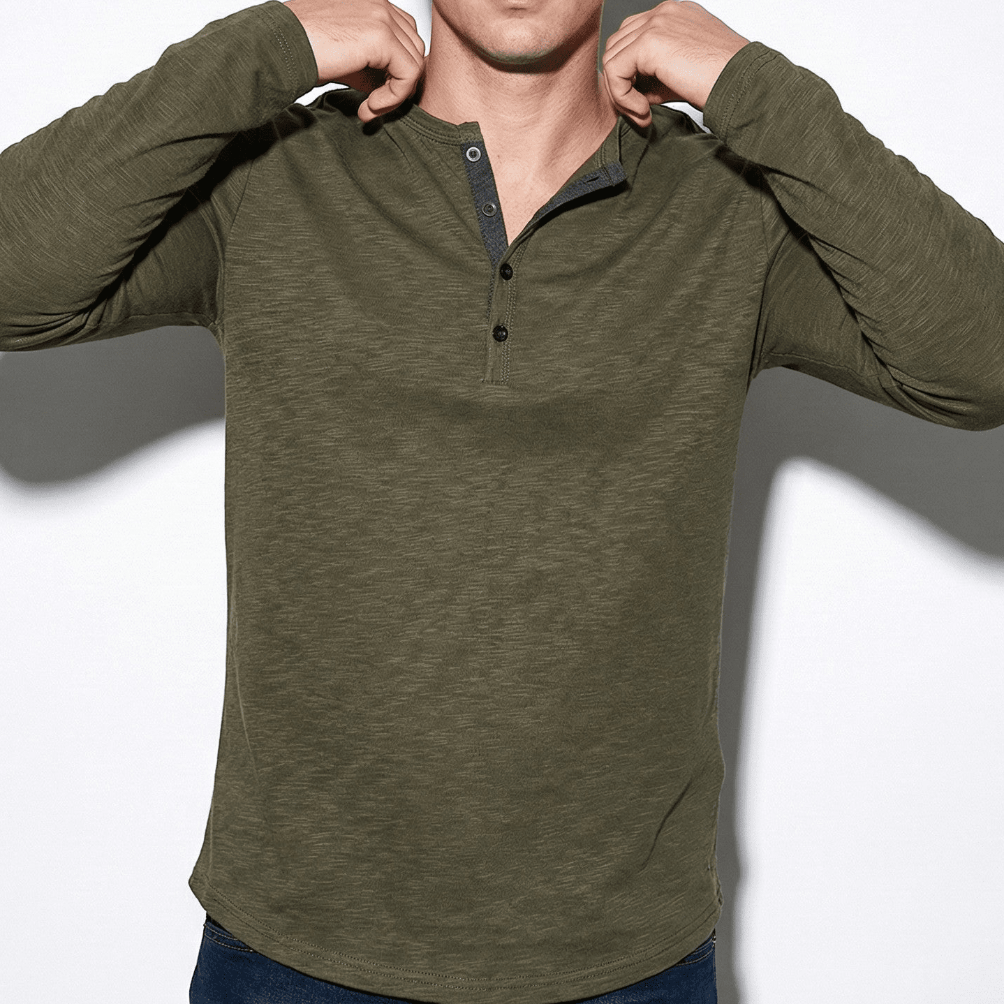 Samuel - Men’s Long Sleeve Button - Front Shirt - Shirt - Army Green - Jones & Smith