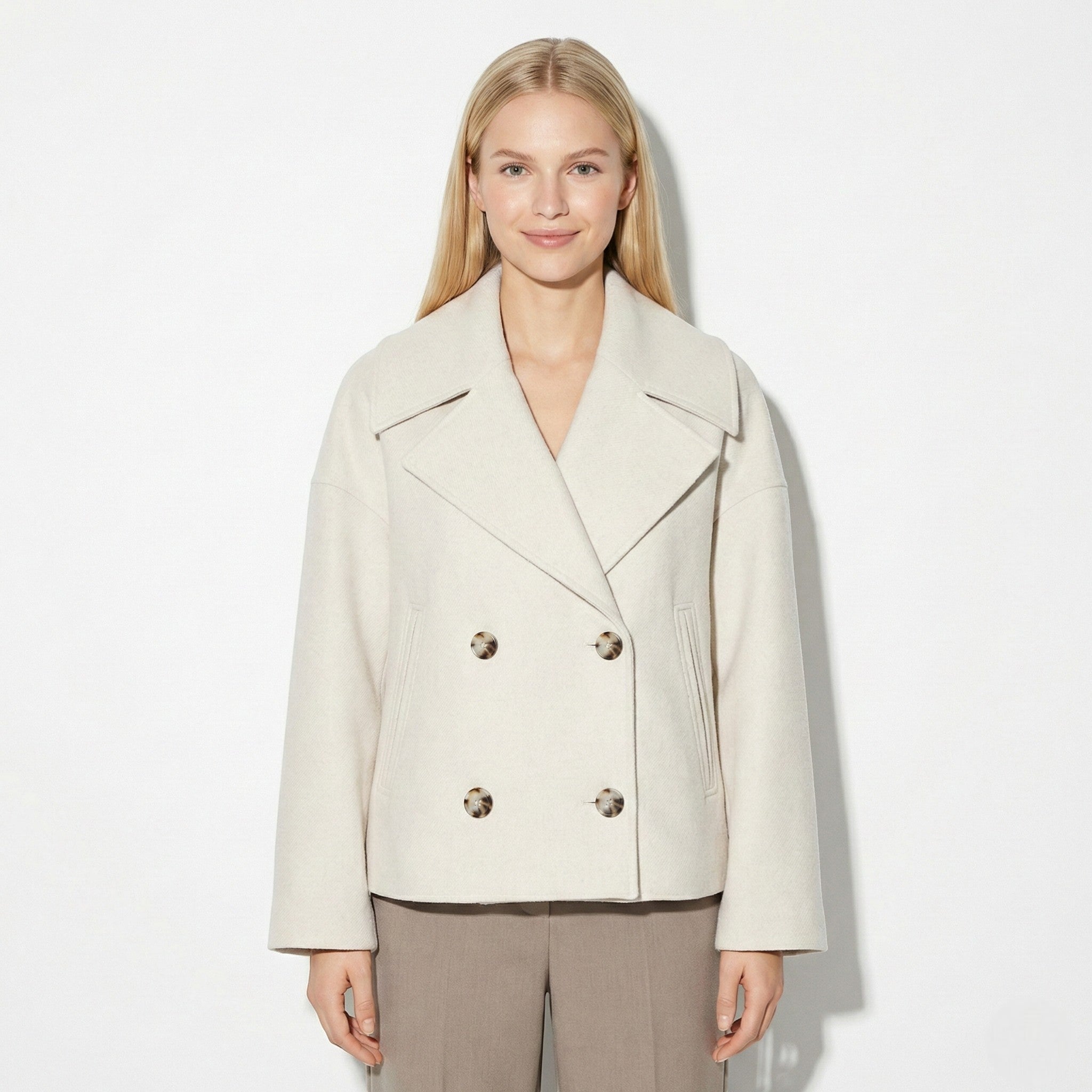 Sienna - Women's Double - Breasted Cropped Jacket with Pointed Lapels - Jacket - White - Jones & Smith