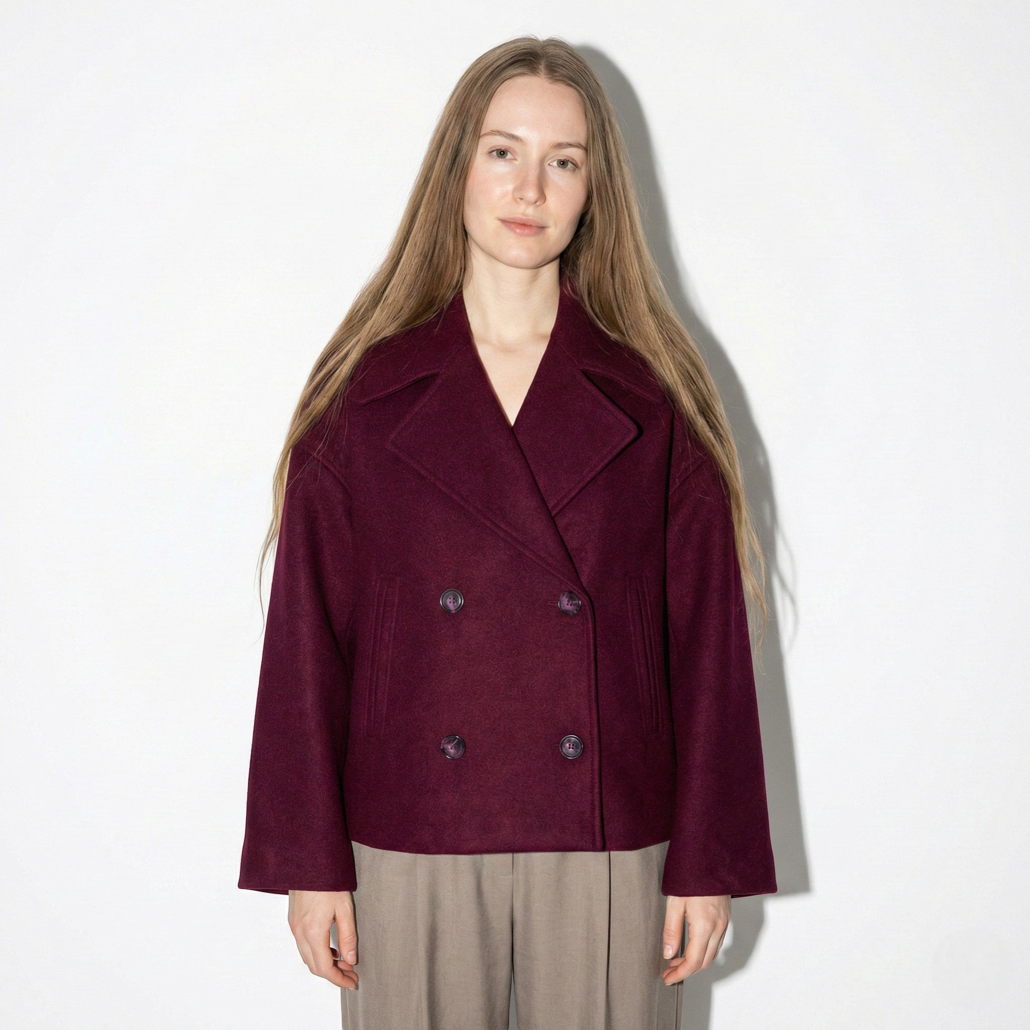 Sienna - Women's Double - Breasted Cropped Jacket with Pointed Lapels - Jacket - Red - Jones & Smith