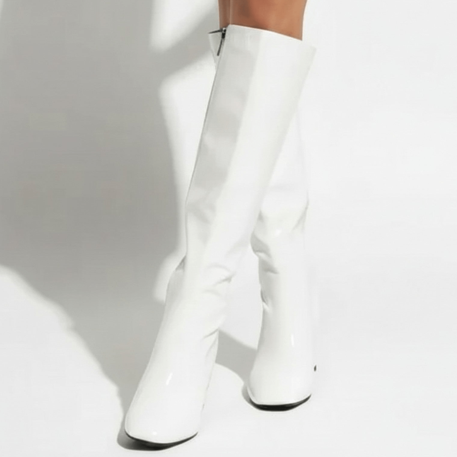 Sienna – Women’s Patent Leather Knee - High Boots - Leather Boots - White - Jones & Smith
