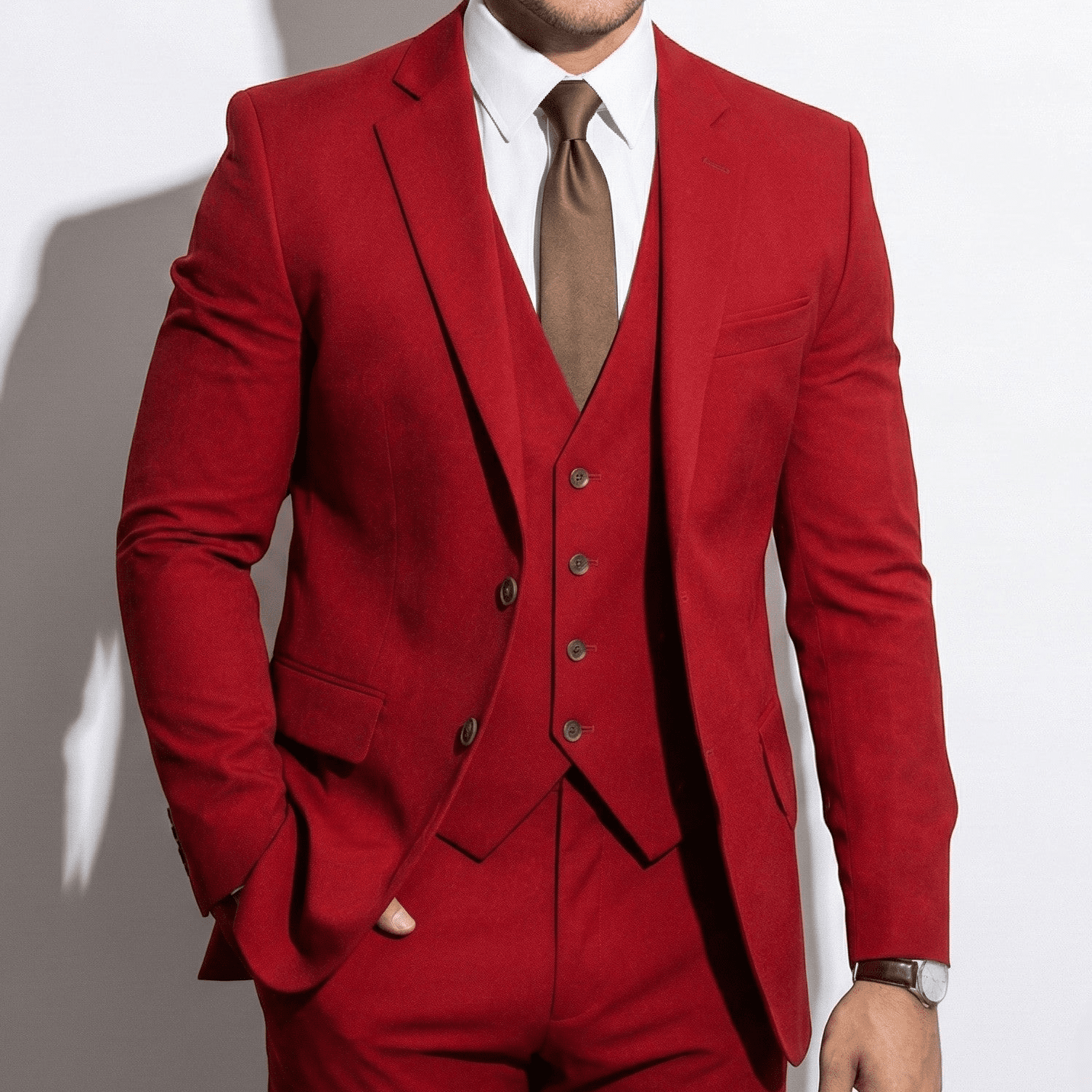 Simon - Men’s Formal Three - Piece Suit with Blazer, Waistcoat, and Trousers - Sets - Red - Jones & Smith