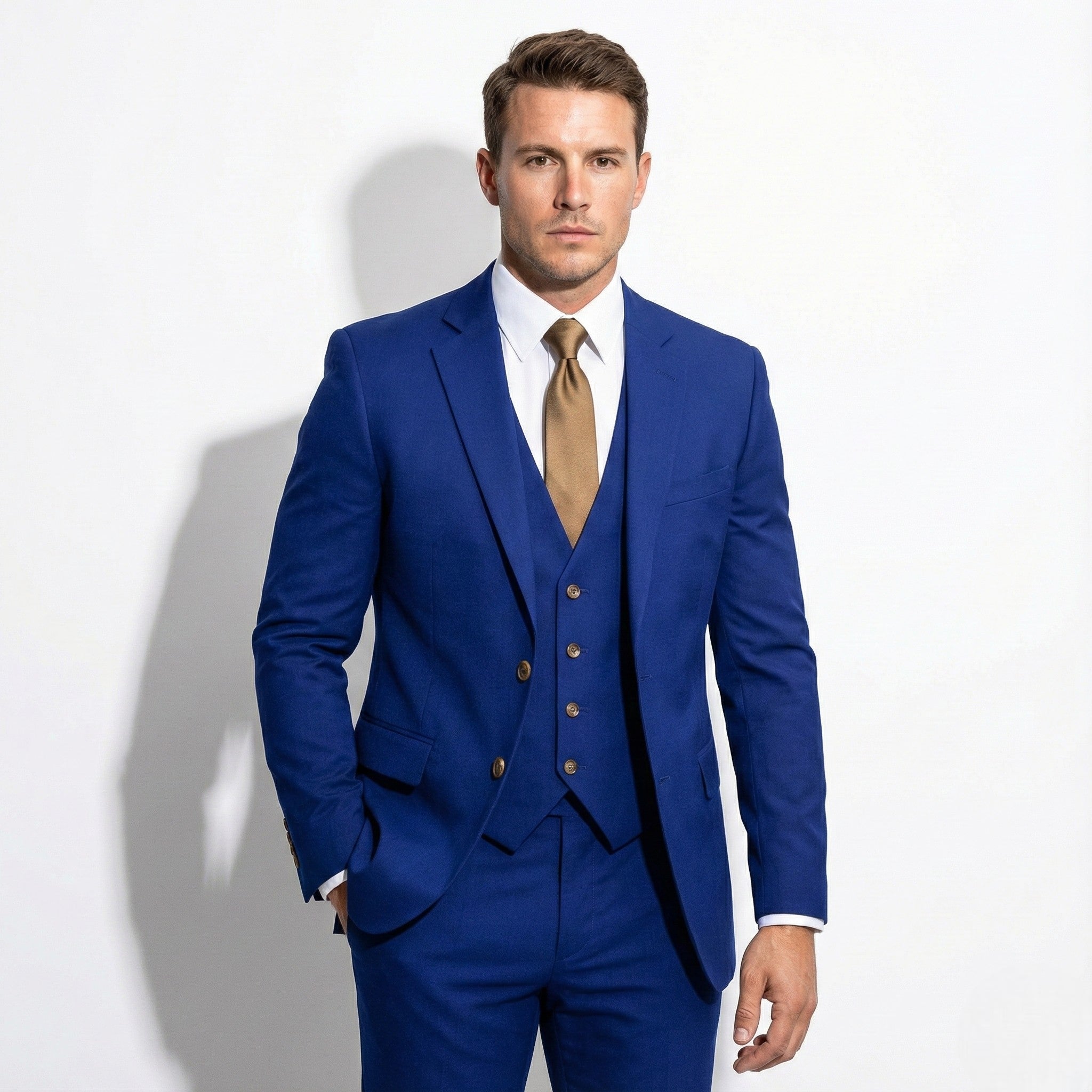Simon - Men’s Formal Three - Piece Suit with Blazer, Waistcoat, and Trousers - Sets - Royal Blue - Jones & Smith