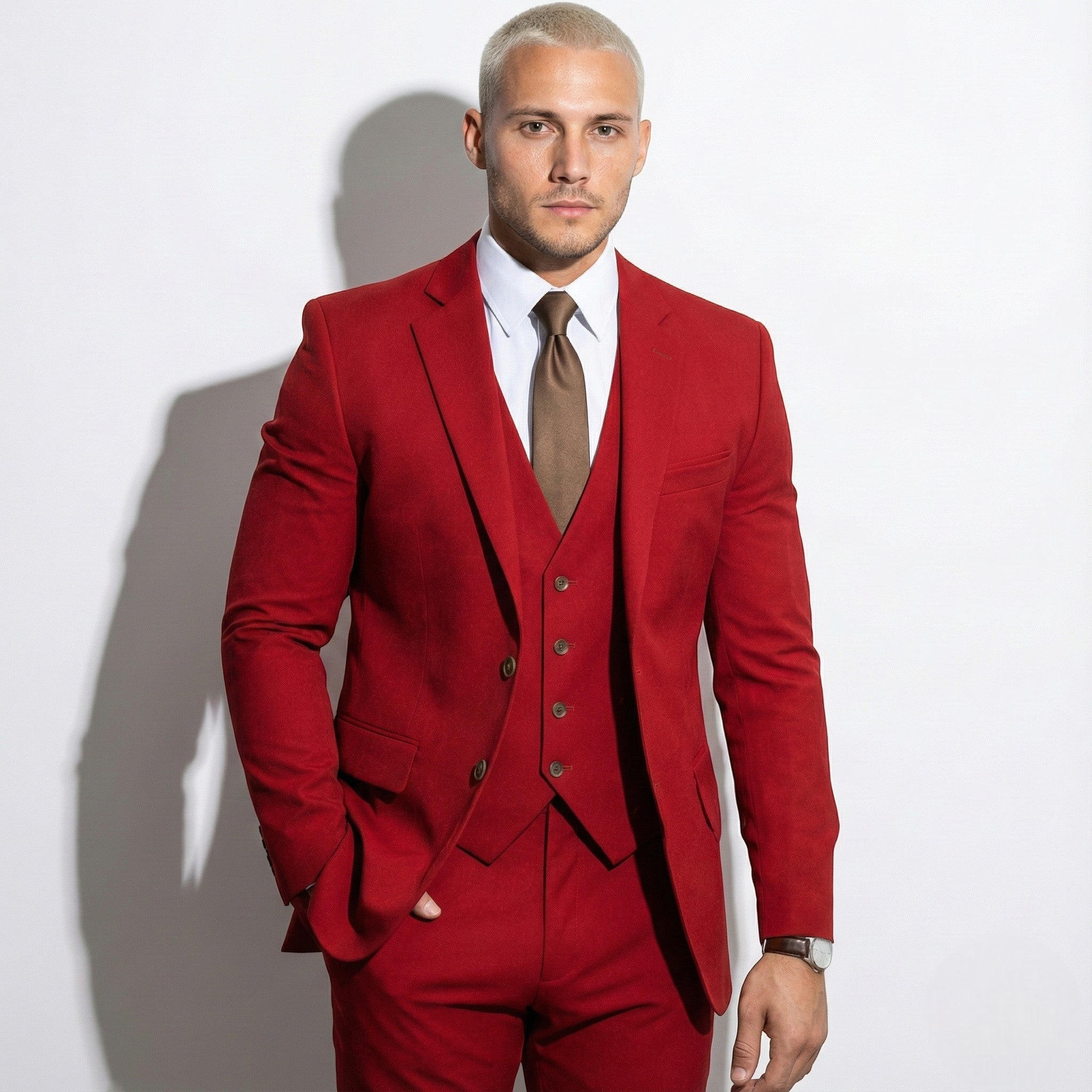 Simon - Men’s Formal Three - Piece Suit with Blazer, Waistcoat, and Trousers - Sets - Red - Jones & Smith