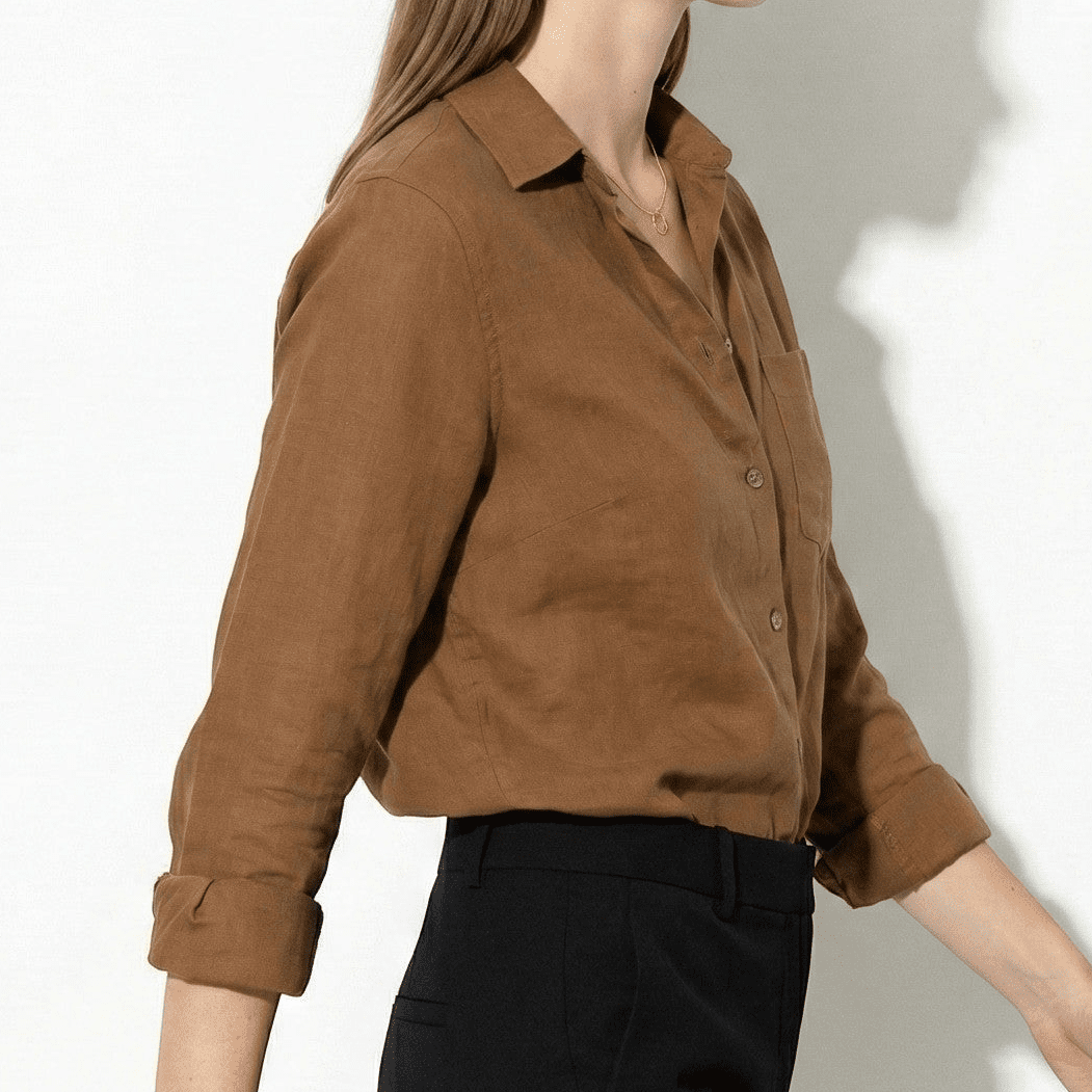 Sofia – Women's Cotton Polo Blouse - Blouses - Brown - Jones & Smith