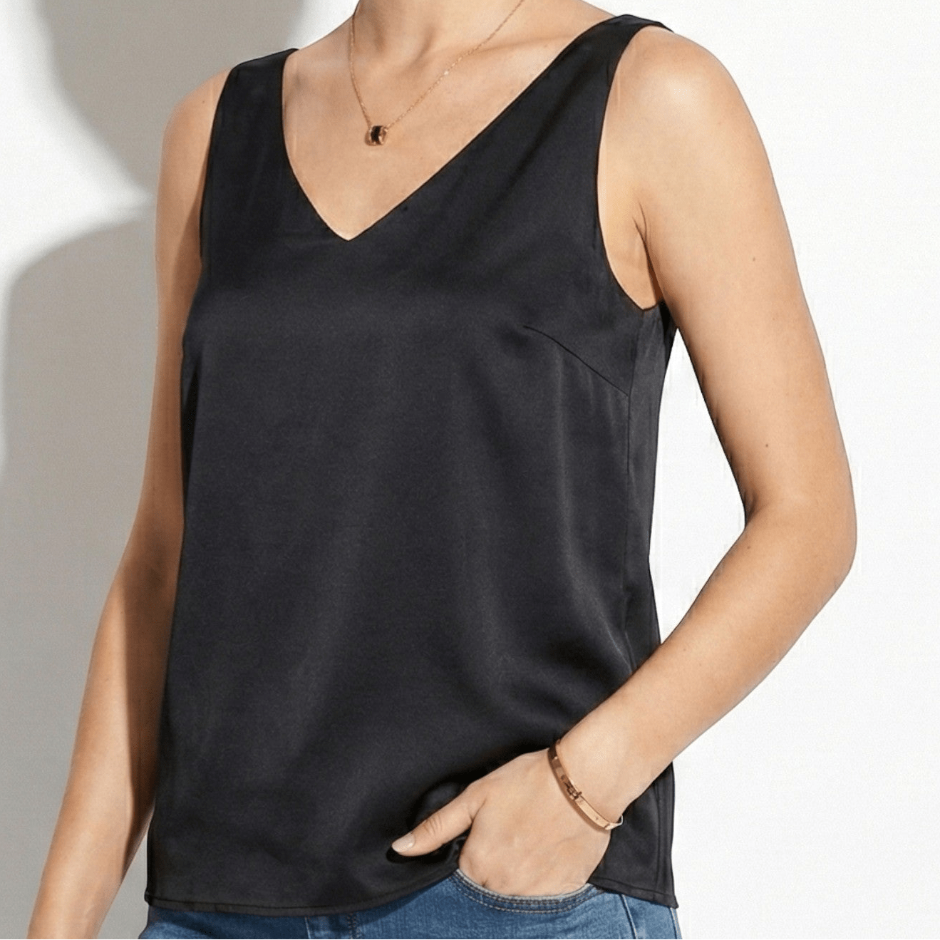 Sophia - Women's V - Neck Top with Fluid Drape - Tops - Black - Jones & Smith