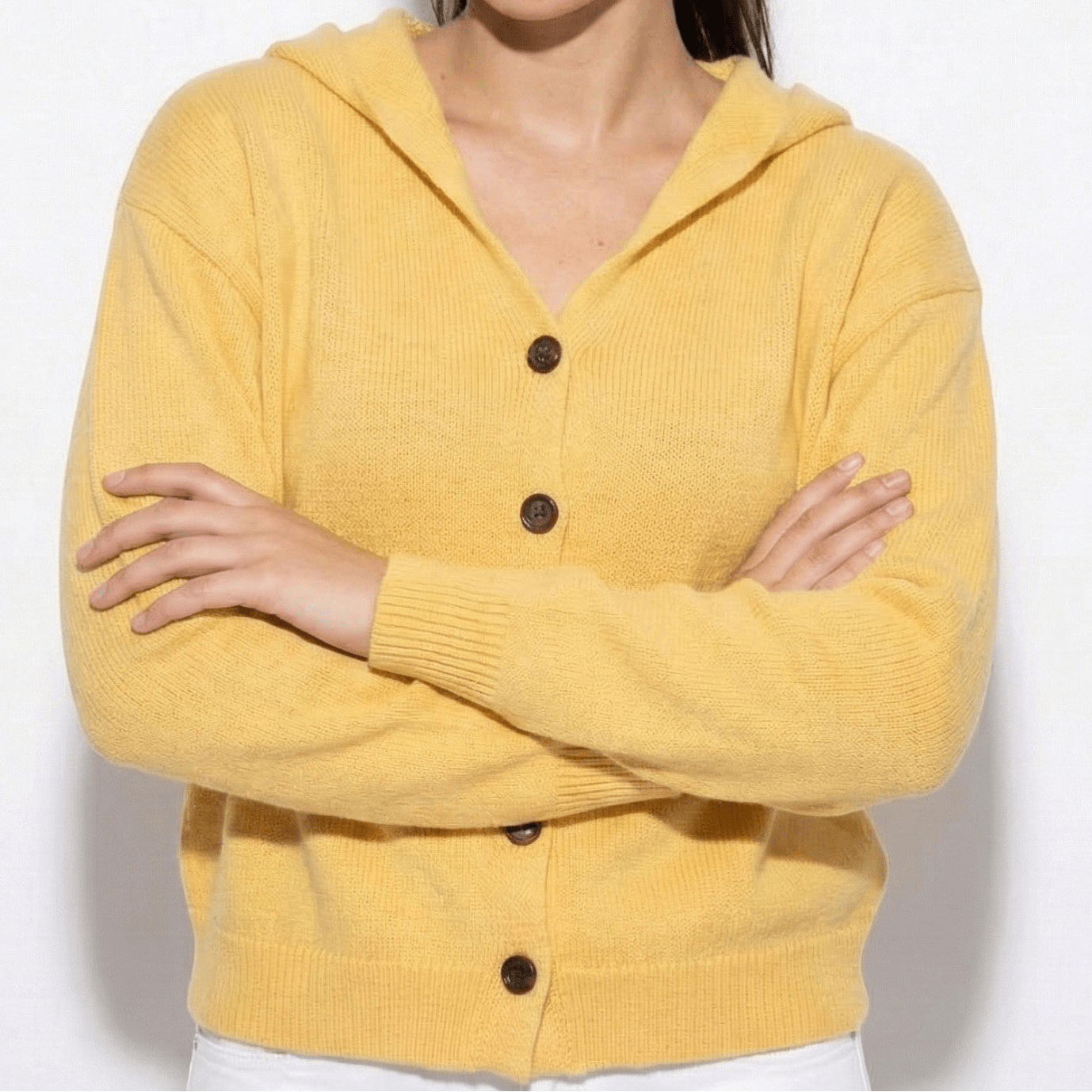 Sophie - Women's Knit Cardigan with Hood - Cardigans - Yellow - Jones & Smith