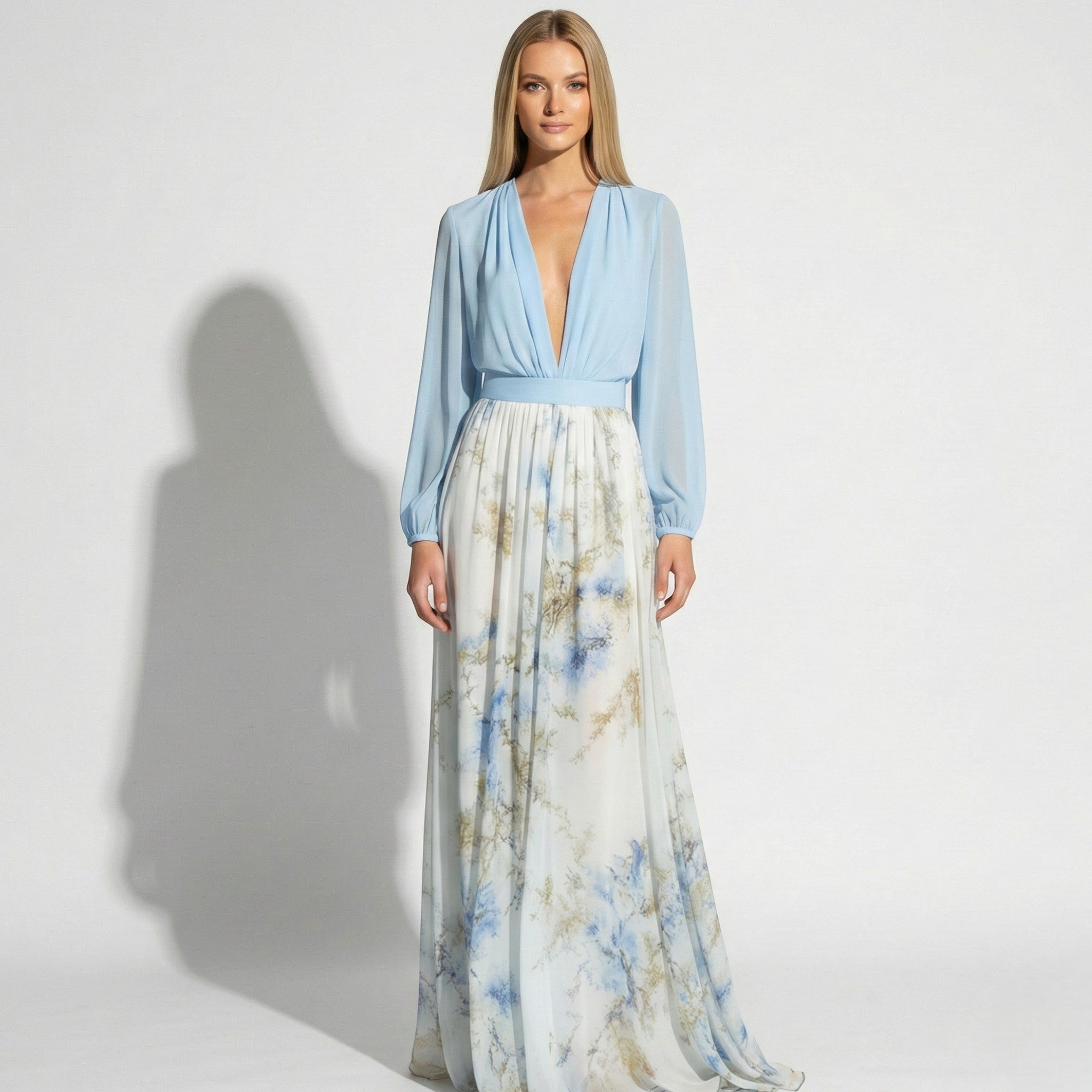Sophie - Women's Long - Sleeve and V - Neck Floral Maxi Dress - Dresses - Floral - Jones & Smith