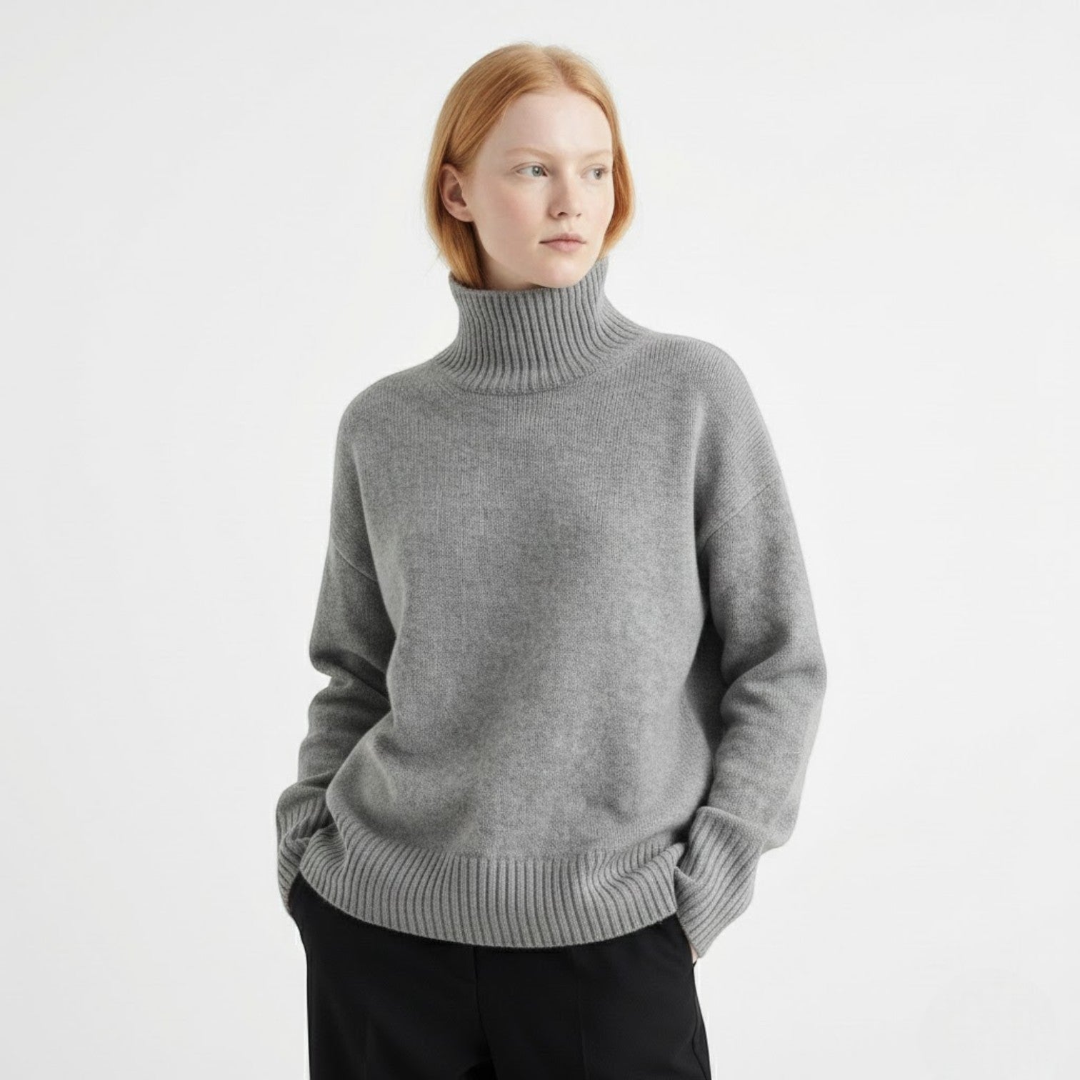 Sophie – Women's Wool Roll Neck Jumper - Sweater - Grey - Jones & Smith