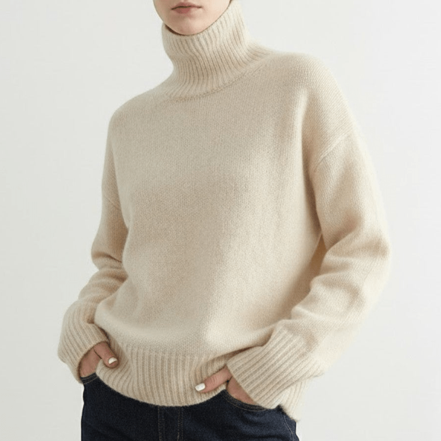 Sophie – Women's Wool Roll Neck Jumper - Sweater - Beige - Jones & Smith