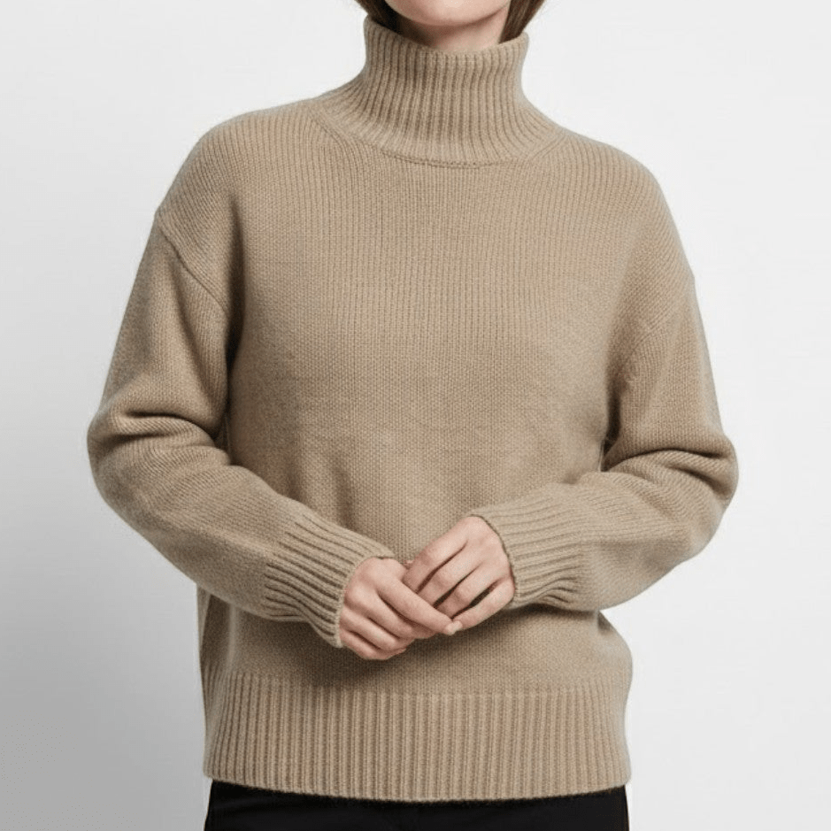Sophie – Women's Wool Roll Neck Jumper - Sweater - Khaki - Jones & Smith