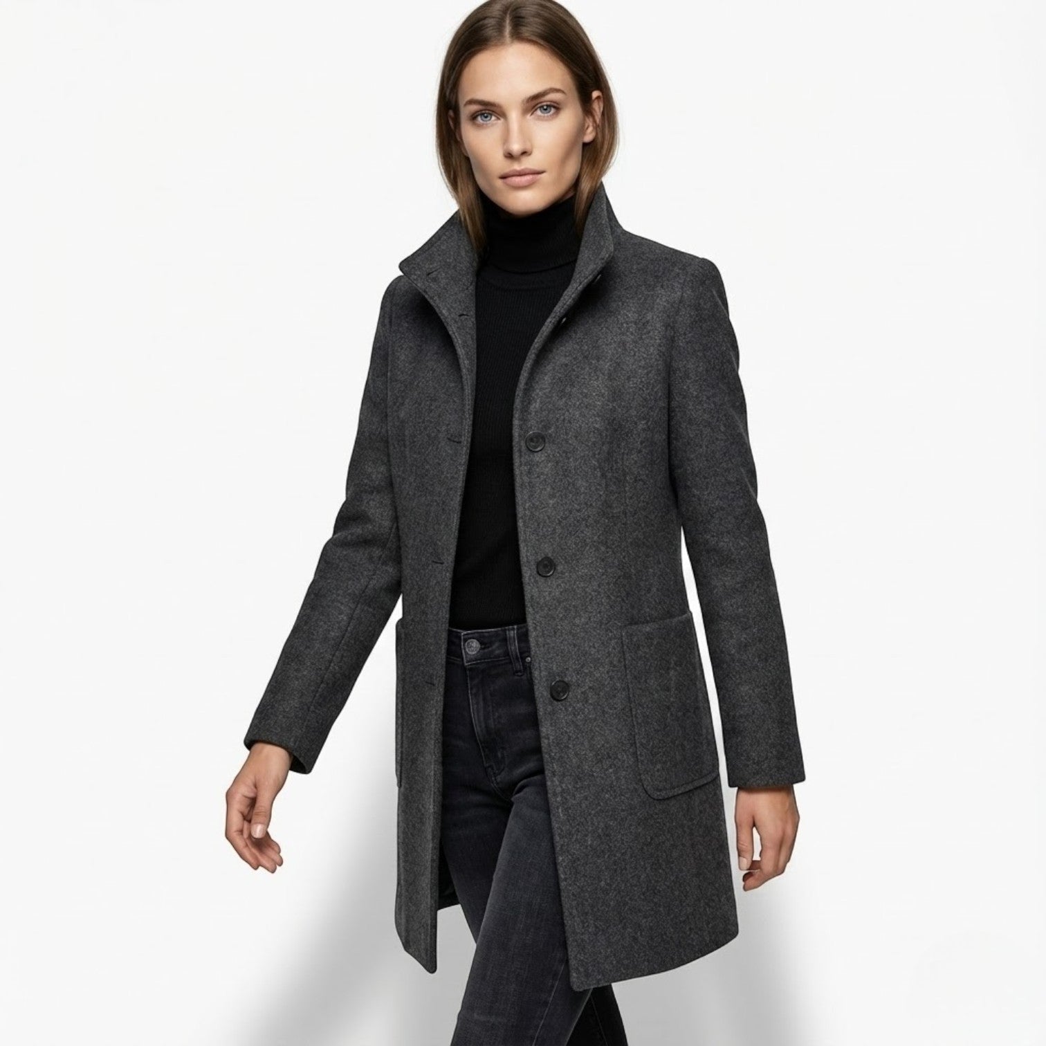 Soraya – Women's Wool Coat - Trench Coats - Black - Jones & Smith