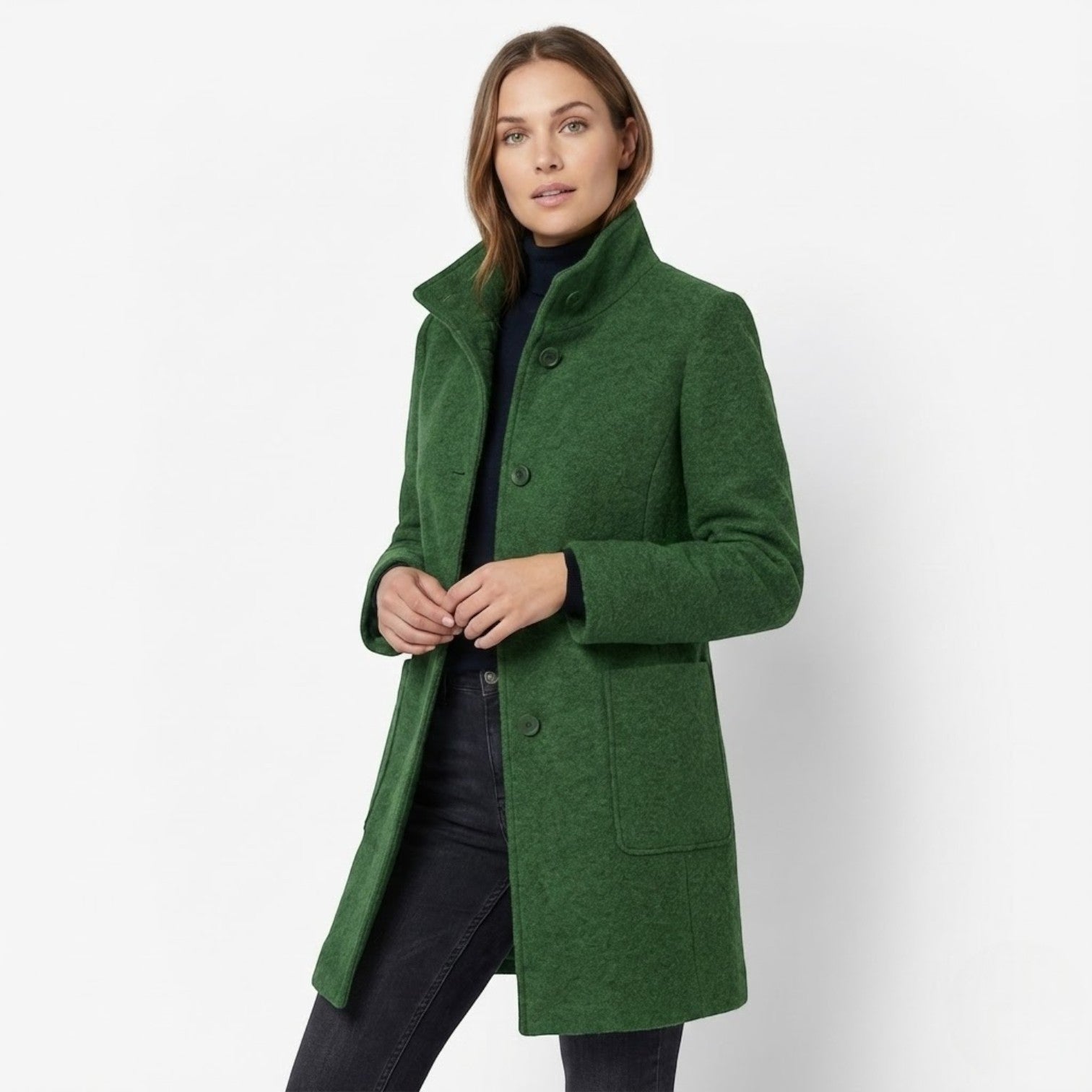 Soraya – Women's Wool Coat - Trench Coats - Green - Jones & Smith