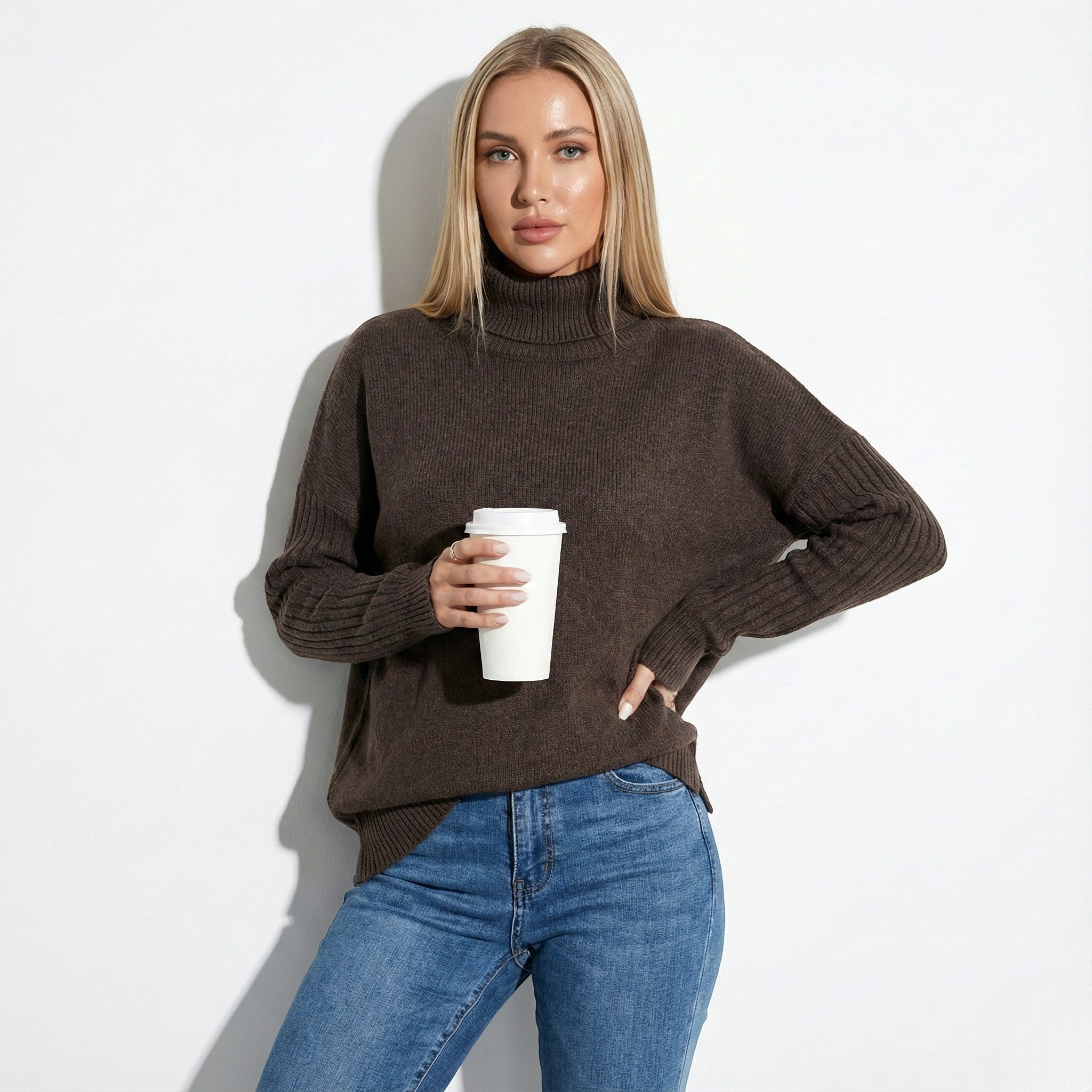 Sorelle – Women’s Wool Turtleneck Jumper for Winter - Sweater - Light Brown - Jones & Smith