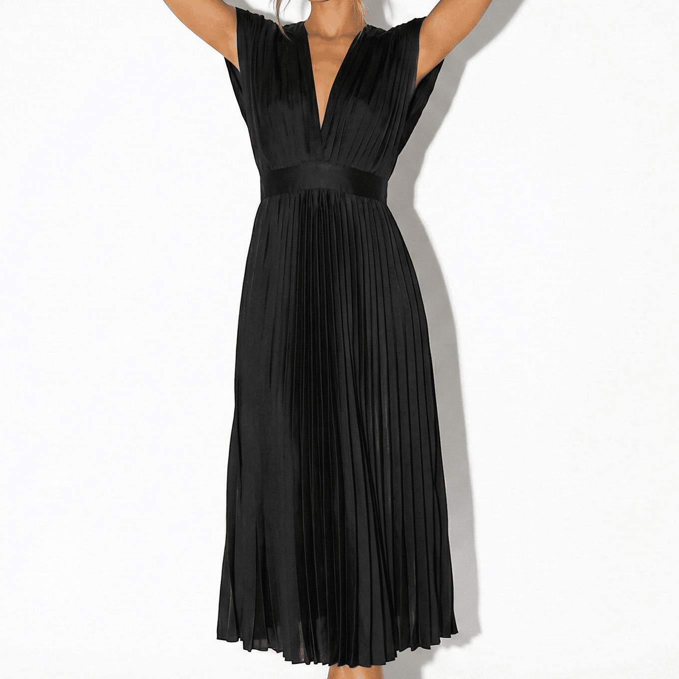 Stella - Women's Flowing Pleated Maxi Dress - Dress - Black - Jones & Smith