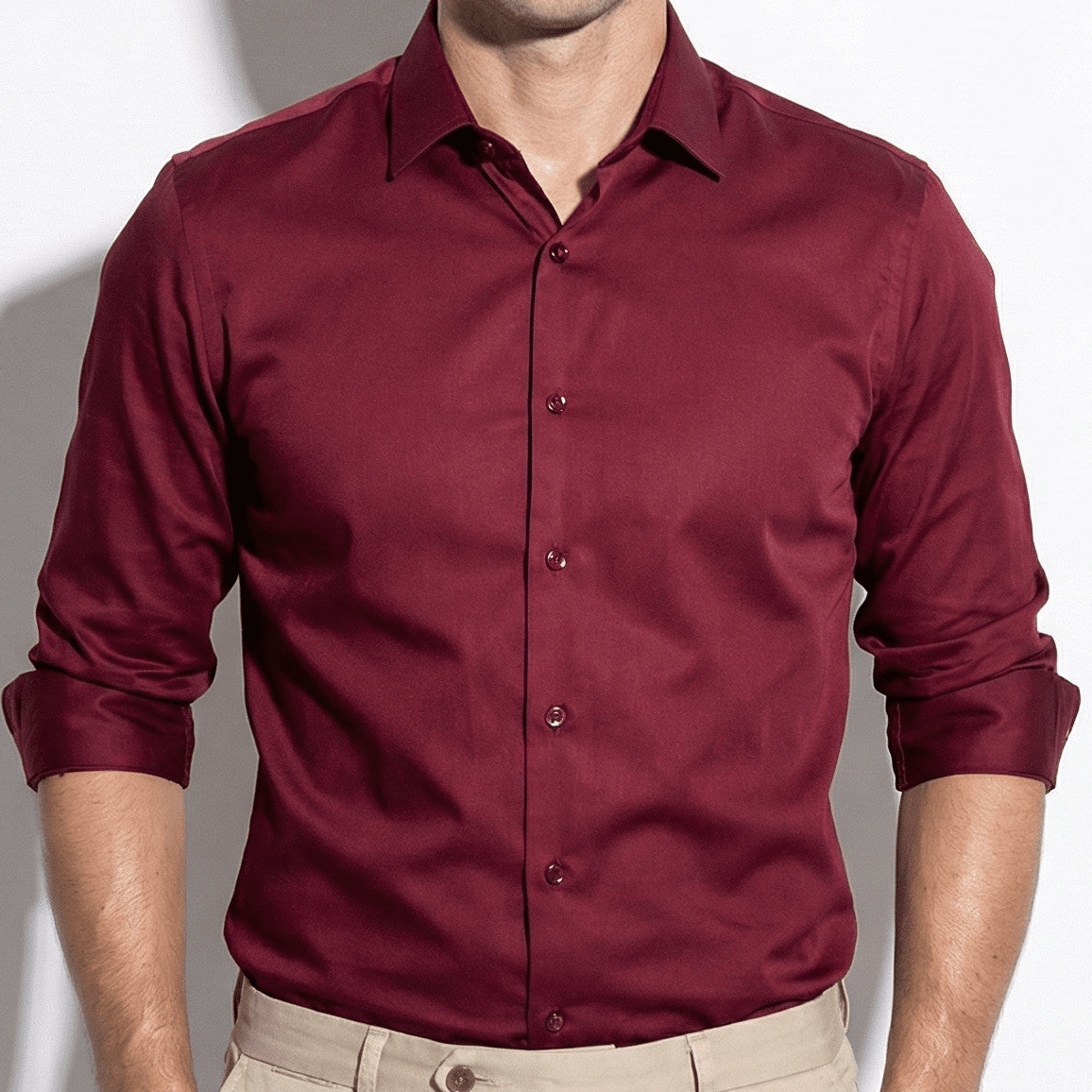 Stephen - Men's Silk Long Sleeve Shirt - Shirt - Red - Jones & Smith