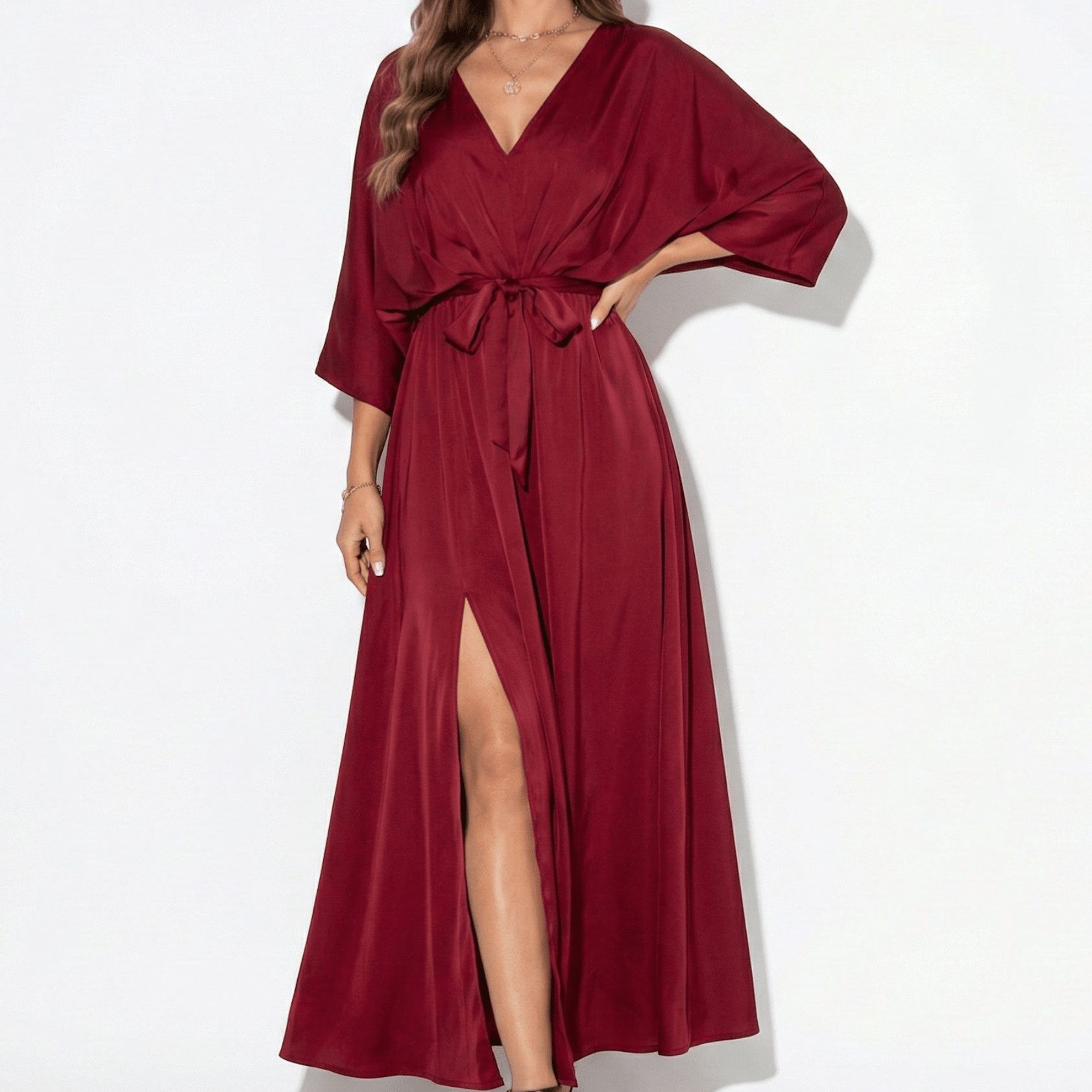 Thea - Women's V - Neck Batwing Sleeve Maxi Dress - Dress - Red - Jones & Smith