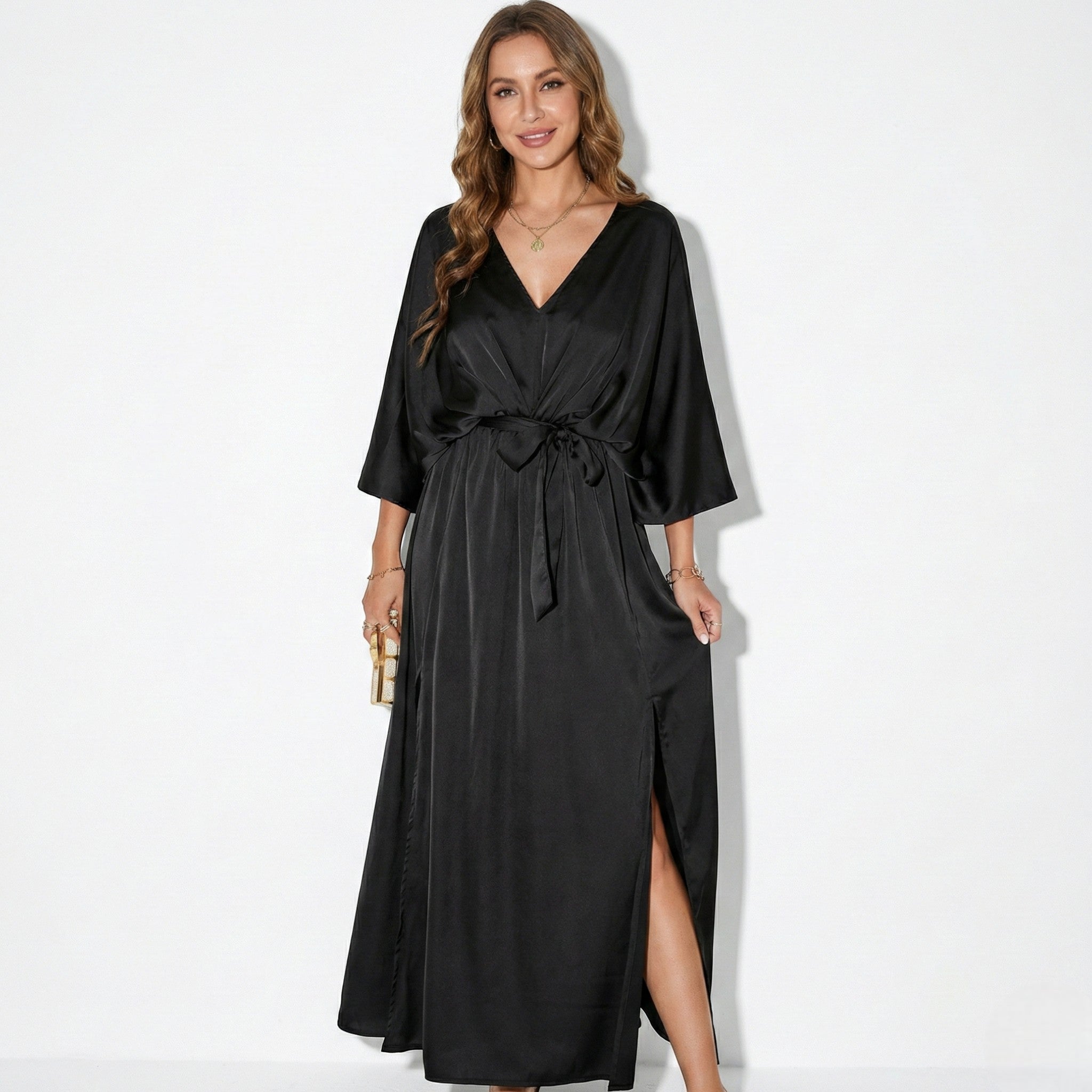 Thea - Women's V - Neck Batwing Sleeve Maxi Dress - Dress - Black - Jones & Smith