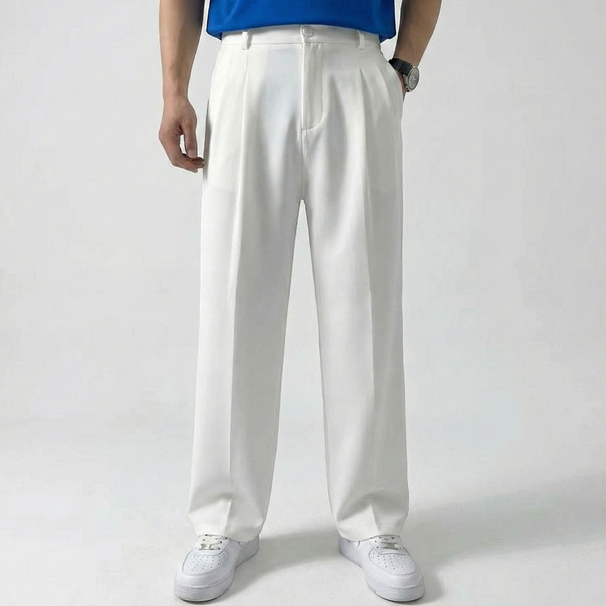 Thomas - Men's Regular Fit Casual Trousers - Trouser - White - Jones & Smith