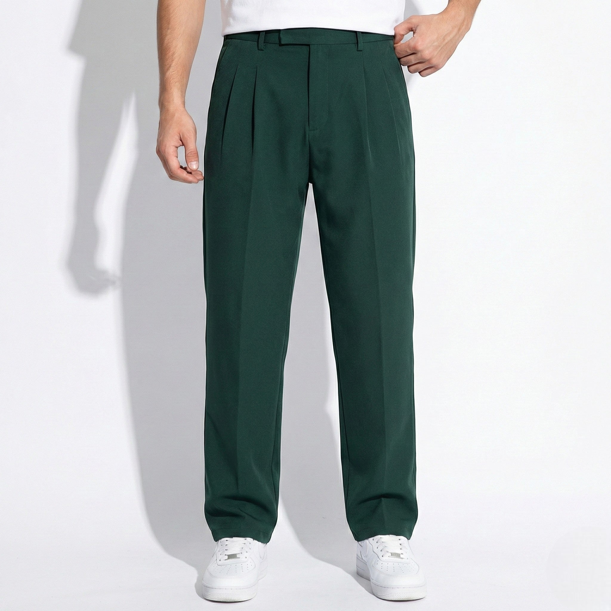 Thomas - Men's Regular Fit Casual Trousers - Trouser - Green - Jones & Smith