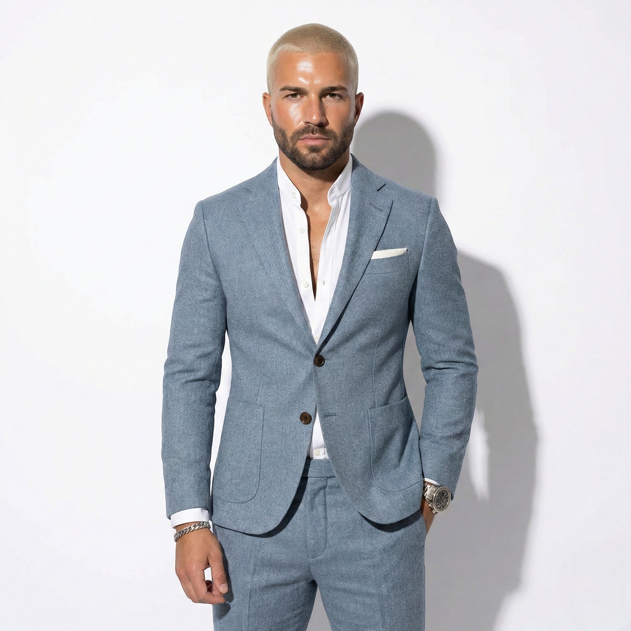 Thomas - Men's Slim Fit Textured Suit with Notch Lapel - Sets - Light Blue - Jones & Smith