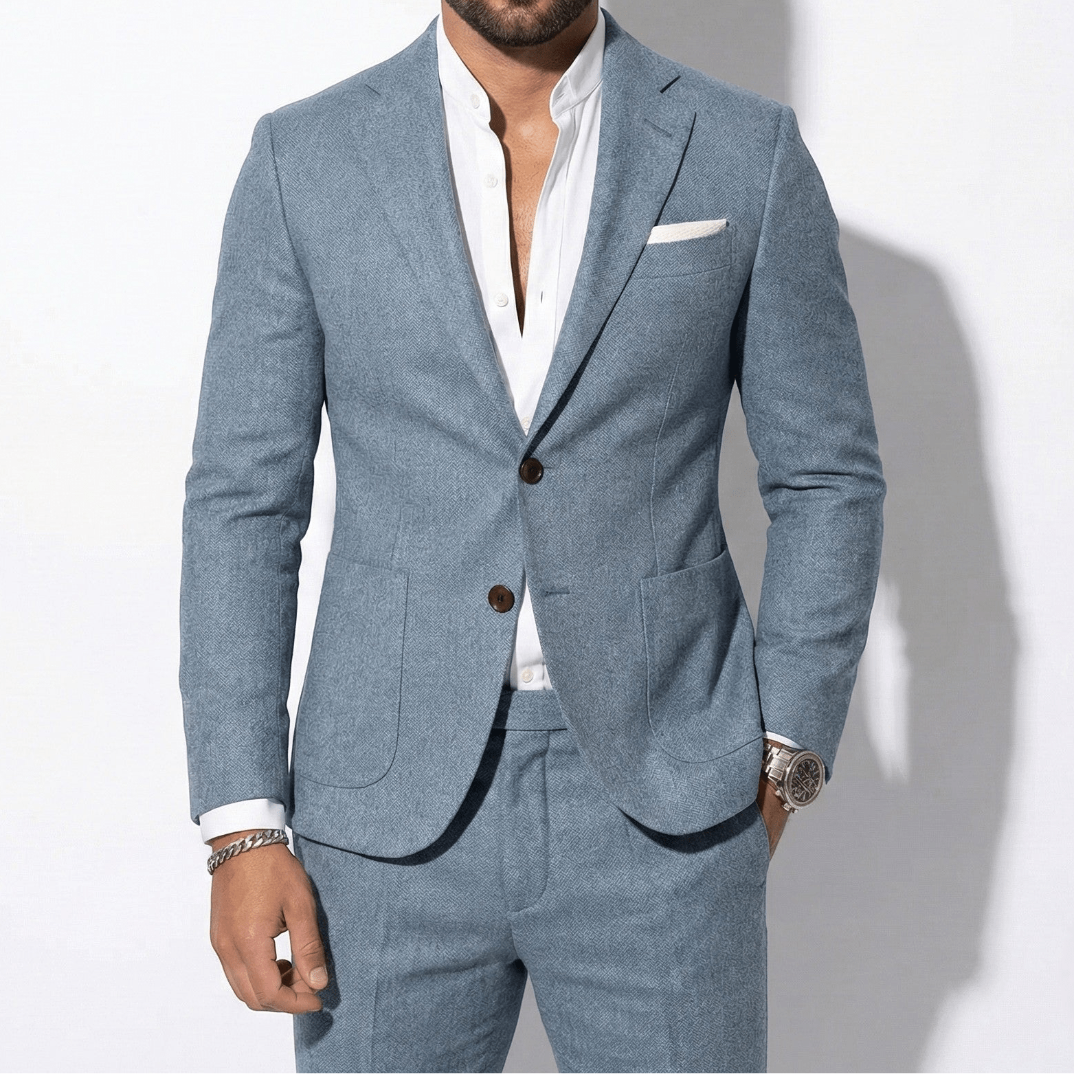 Thomas - Men's Slim Fit Textured Suit with Notch Lapel - Sets - Light Blue - Jones & Smith