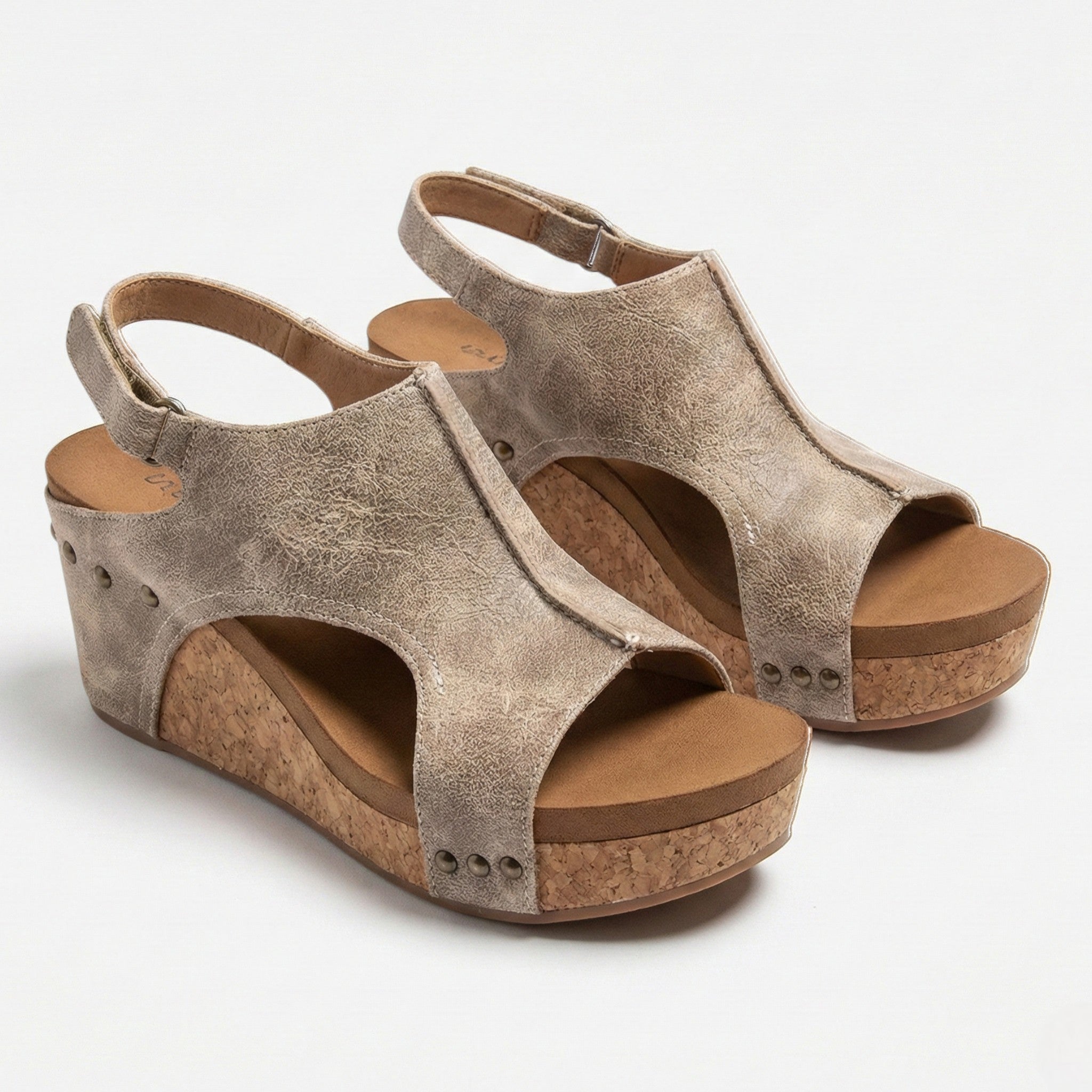 Valery - Women’s Open Toe Wedge Sandals with Adjustable Strap - Sandals - Beige - Jones & Smith