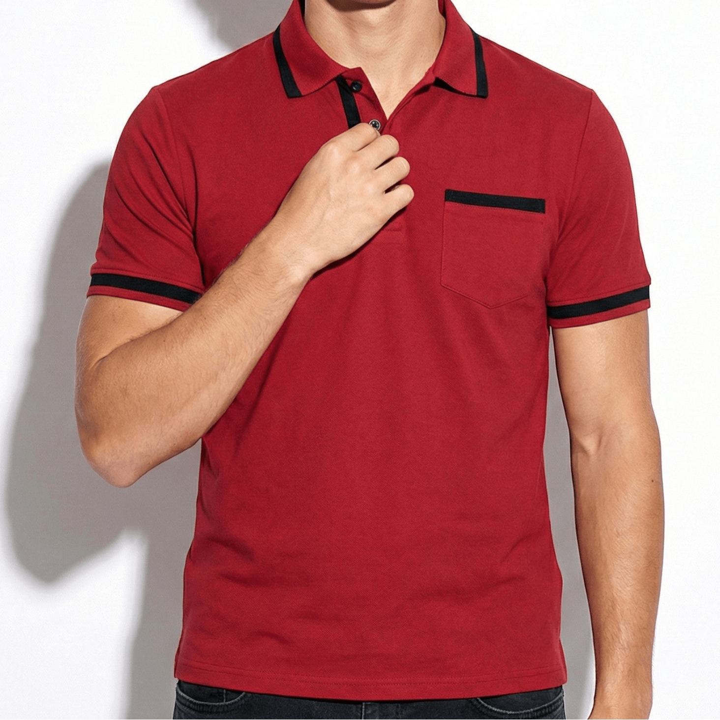 William - Men's Short Sleeve Polo Shirt with Contrast Trim - Men Shirt - Red - Jones & Smith